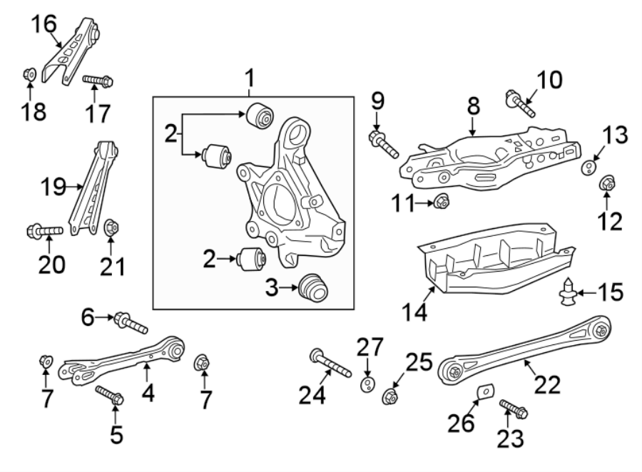 Rear suspension. Steering wheel. Suspension components. Diagram