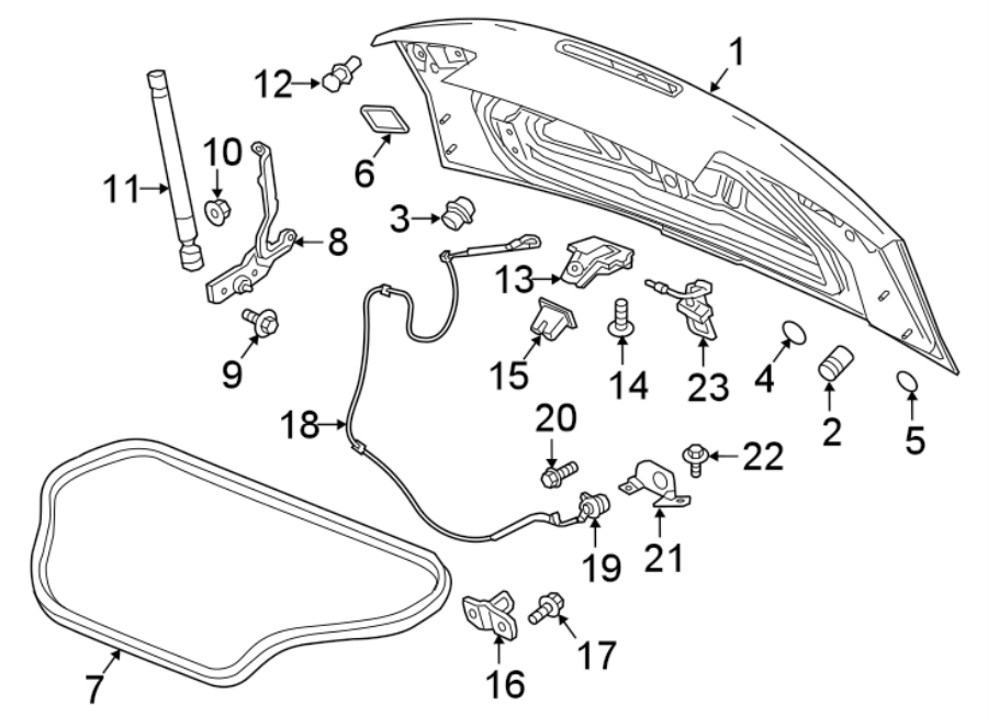 Diagram TRUNK LID. LID & COMPONENTS. for your 2024 Chevrolet Camaro LT1 Coupe 6.2L V8 A/T 