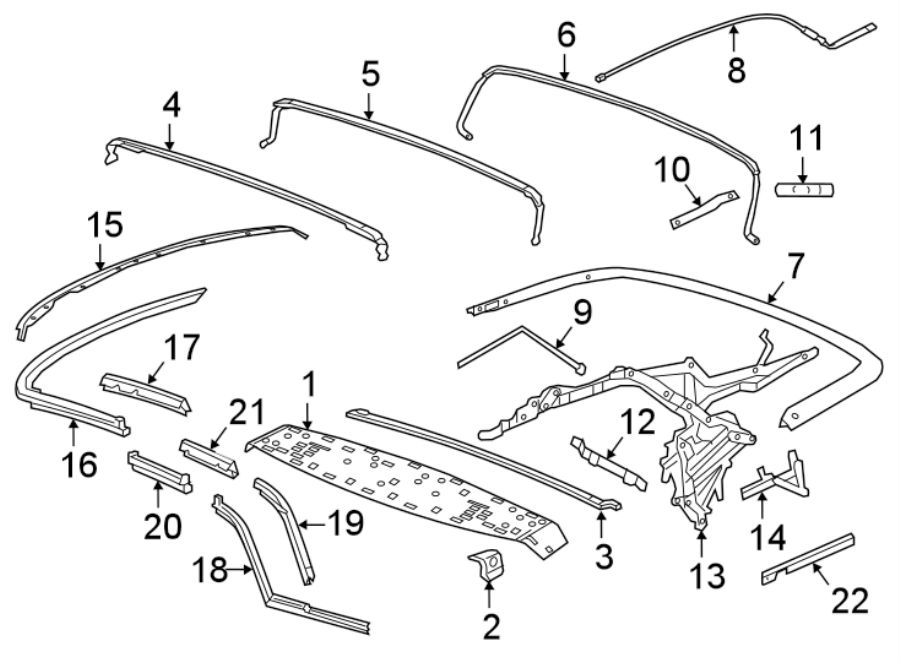 Diagram CONVERTIBLE/SOFT TOP. FRAME & COMPONENTS. for your Cadillac