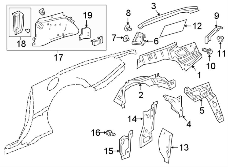 Chevrolet Camaro Quarter Panel Bracket. CONVERTIBLE - 23264560 ...