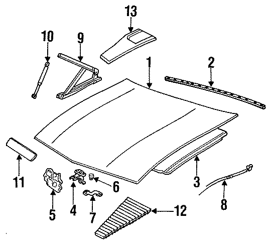 Diagram HOOD & COMPONENTS. for your 1998 Chevrolet Camaro   