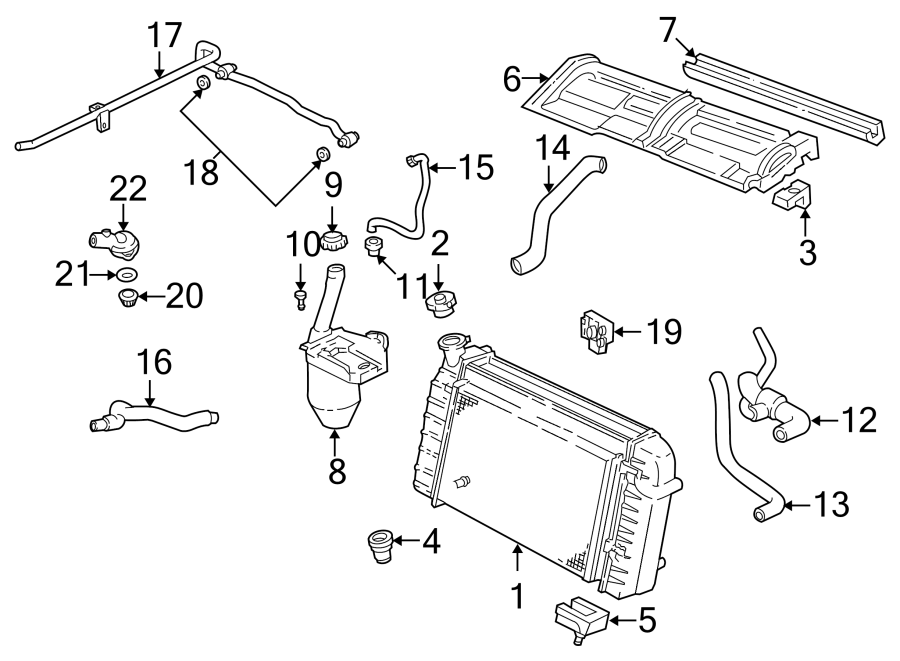 Diagram RADIATOR & COMPONENTS. for your 2001 Chevrolet Blazer LT Sport Utility 4.3L Vortec V6 A/T 4WD 