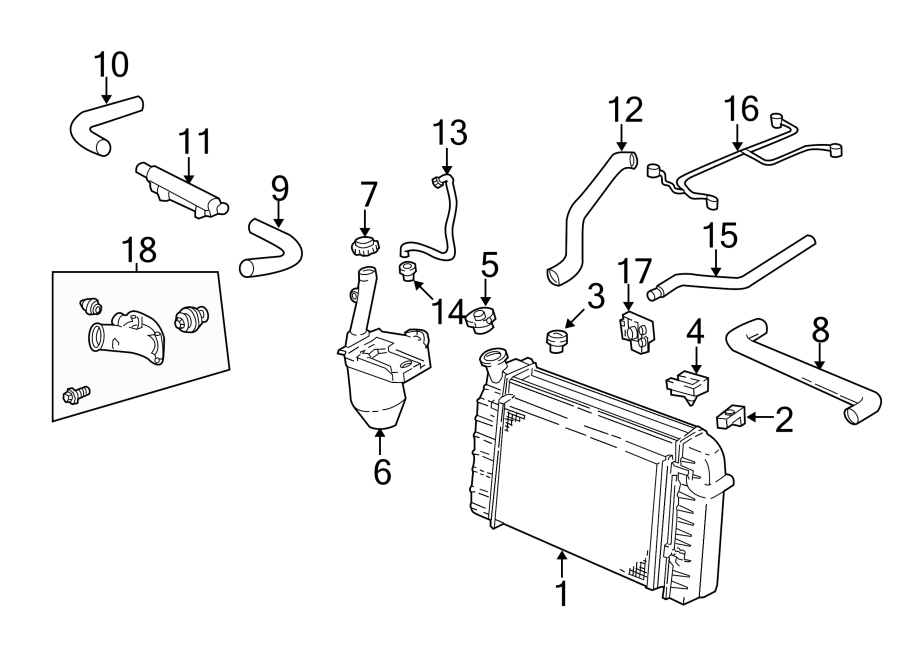 Diagram RADIATOR & COMPONENTS. for your 2021 Chevrolet Camaro LT Coupe 2.0L Ecotec A/T 