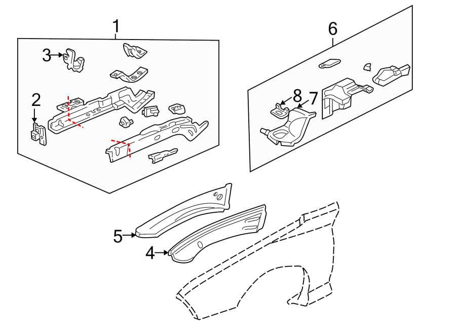 Diagram FENDER. STRUCTURAL COMPONENTS & RAILS. for your 2025 Cadillac XT4   