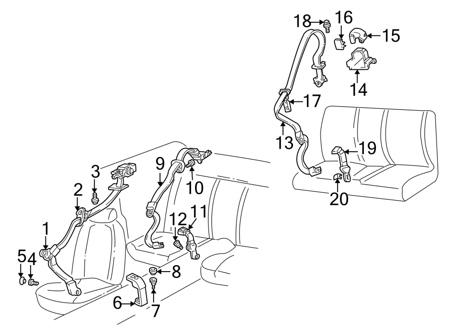 RESTRAINT SYSTEMS. FRONT SEAT BELTS. REAR SEAT BELTS.