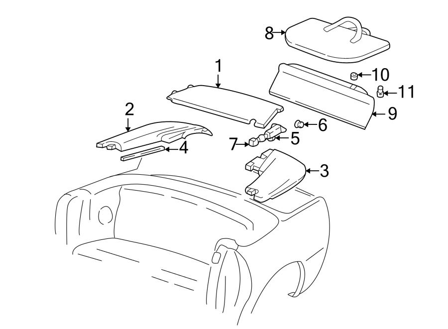 Diagram CONVERTIBLE/SOFT TOP. STOWAGE COMPARTMENT. for your 1987 Chevrolet Celebrity Base Sedan 2.8L Chevrolet V6 M/T 