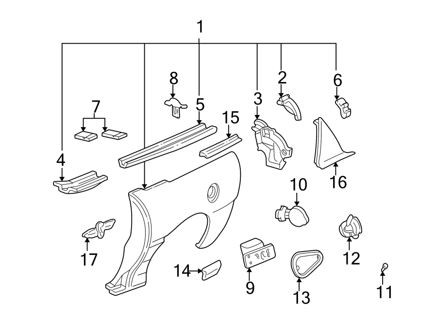 Diagram EXTERIOR TRIM. QUARTER PANEL & COMPONENTS. for your 2005 Chevrolet Trailblazer EXT   