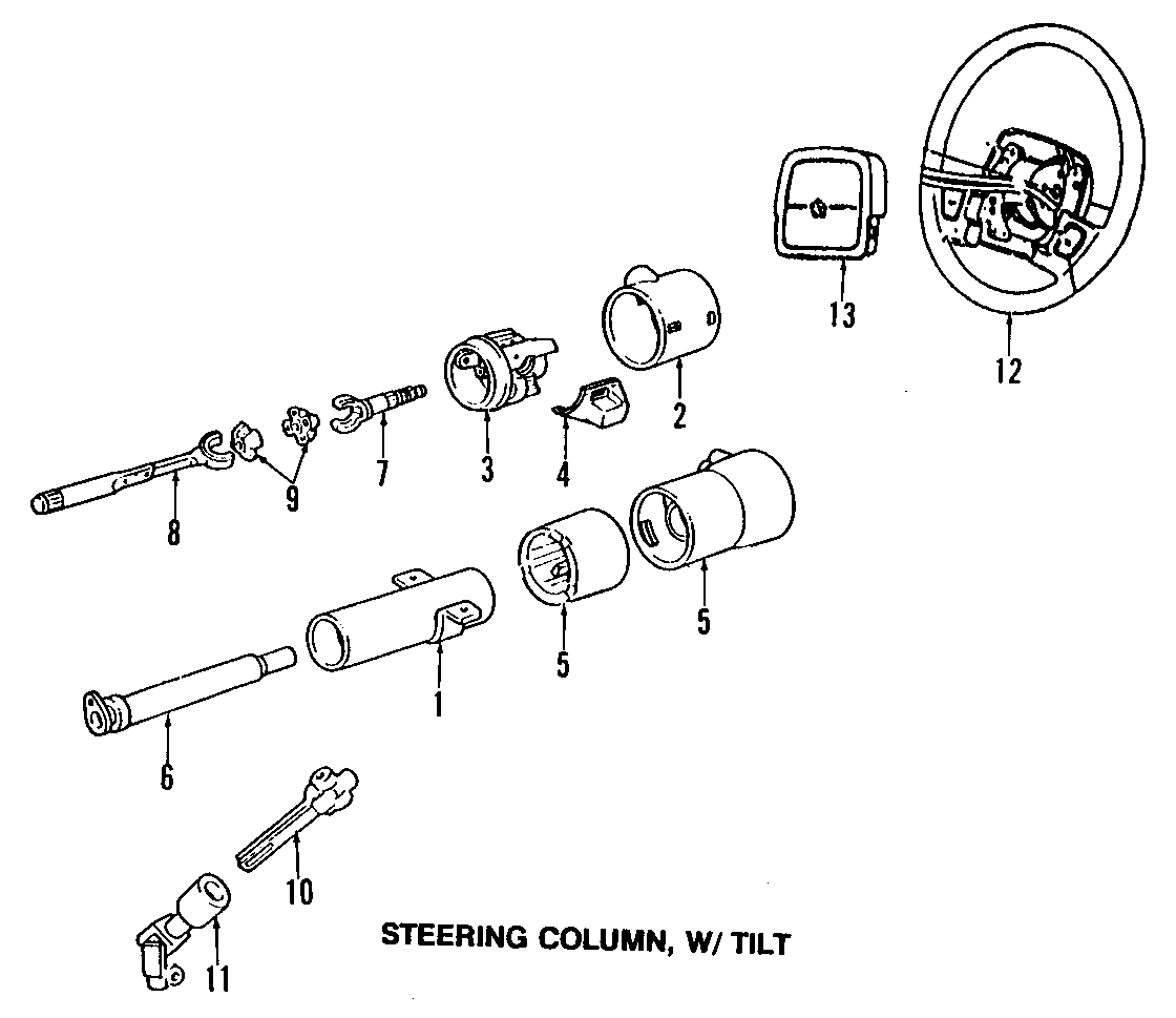 Diagram STEERING COLUMN. STEERING WHEEL. for your 1990 Dodge B350   