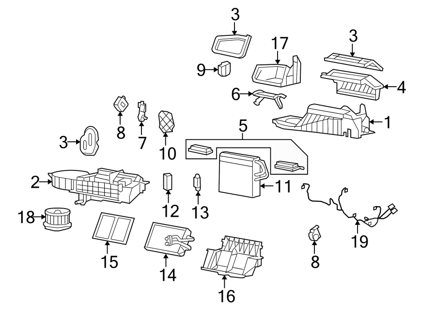 Diagram AIR CONDITIONER & HEATER. EVAPORATOR & HEATER COMPONENTS. for your Buick Enclave   