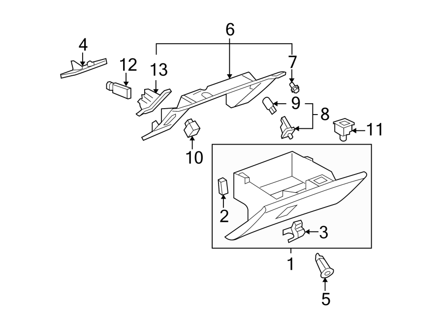 Diagram INSTRUMENT PANEL. GLOVE BOX. for your 2006 Cadillac Escalade EXT   