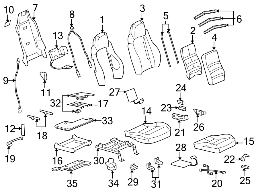 Diagram SEATS & TRACKS. PASSENGER SEAT COMPONENTS. for your 2010 Chevrolet Silverado 3500 HD WT Cab & Chassis  