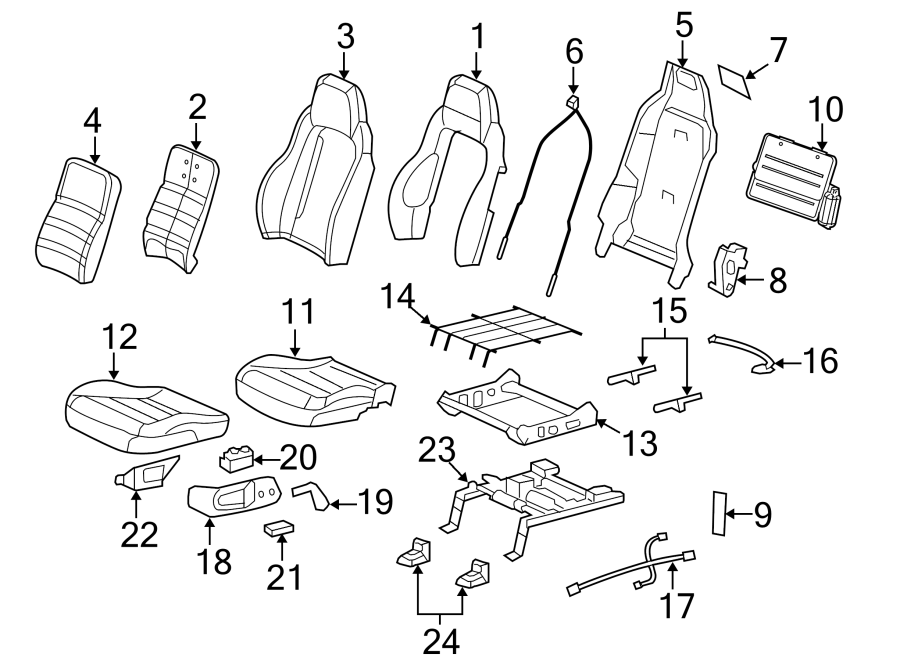 Diagram SEATS & TRACKS. DRIVER SEAT COMPONENTS. for your 2018 Cadillac ATS Base Coupe 2.0L Ecotec M/T RWD 