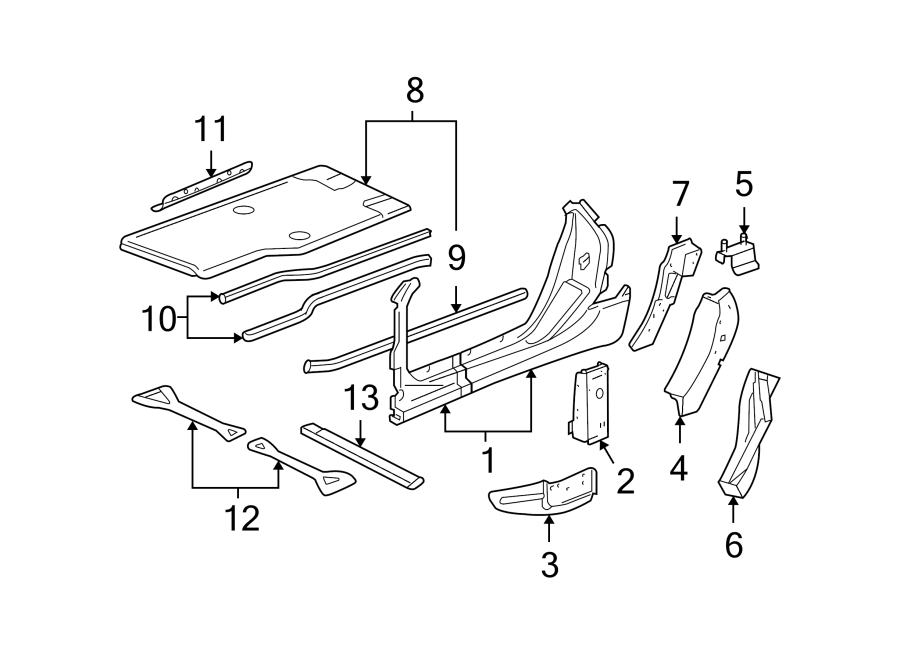 Diagram Pillars. Rocker & floor. Aperture panel. Hinge pillar. Lock pillar. for your Chevrolet Suburban   