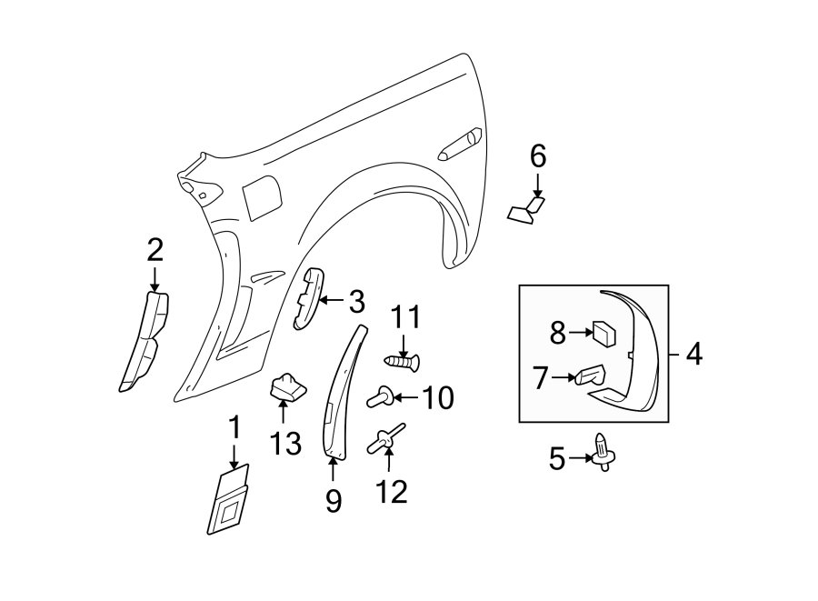 Diagram QUARTER PANEL. EXTERIOR TRIM. for your 2013 Chevrolet Corvette Base Hatchback  