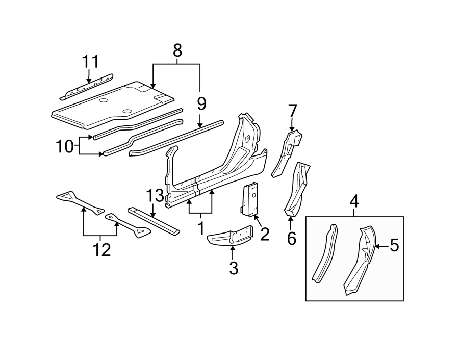 Diagram PILLARS. ROCKER & FLOOR. APERTURE PANEL. HINGE PILLAR. LOCK PILLAR. for your Chevrolet Suburban   