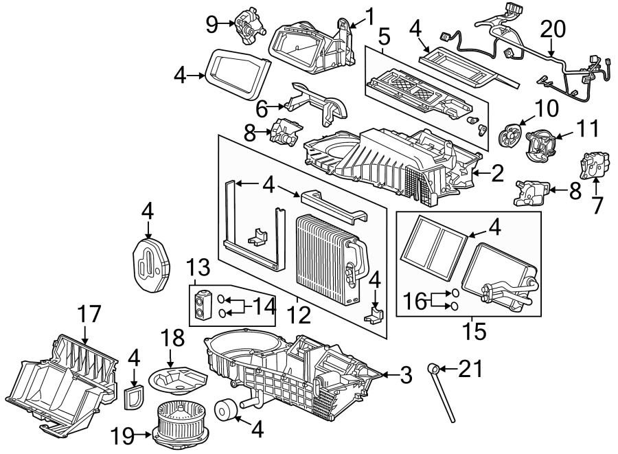 Diagram AIR CONDITIONER & HEATER. EVAPORATOR & HEATER COMPONENTS. for your 2014 Buick Enclave    