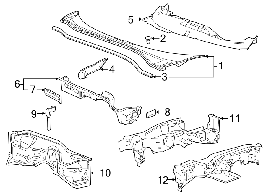 Diagram Cowl. for your 2020 Chevrolet Camaro 6.2L V8 A/T LT1 Coupe 