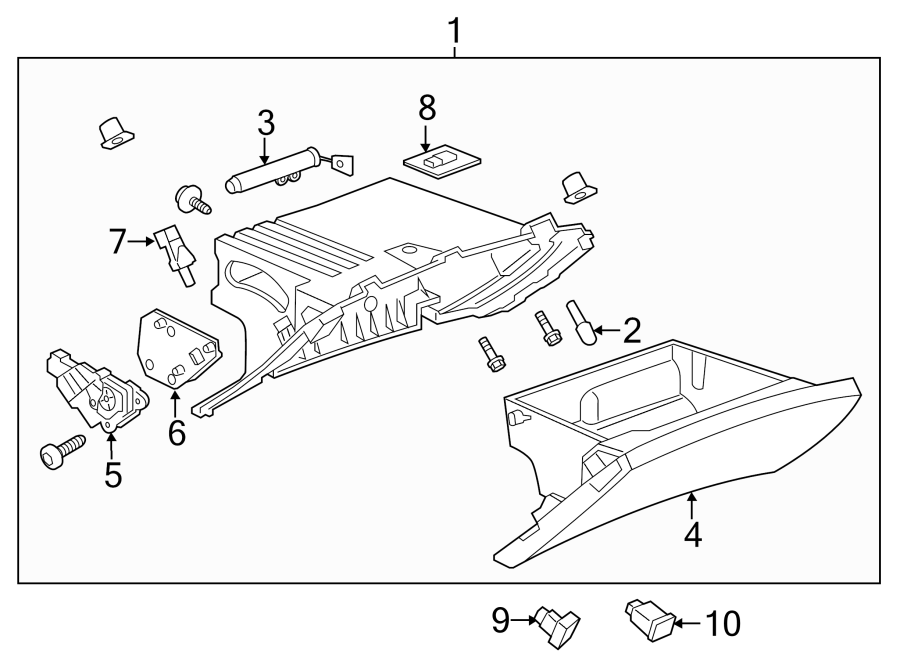 Diagram INSTRUMENT PANEL. GLOVE BOX. for your 2021 Cadillac XT4 Premium Luxury Sport Utility  