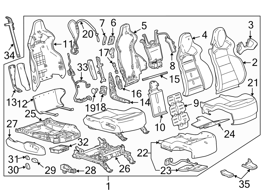 Diagram SEATS & TRACKS. PASSENGER SEAT COMPONENTS. for your 2007 GMC Sierra 2500 HD 6.0L Vortec V8 A/T 4WD SLE Extended Cab Pickup 