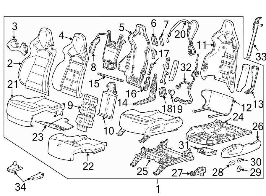 Diagram SEATS & TRACKS. DRIVER SEAT COMPONENTS. for your 2007 GMC Sierra 2500 HD 6.0L Vortec V8 A/T 4WD SLE Extended Cab Pickup 