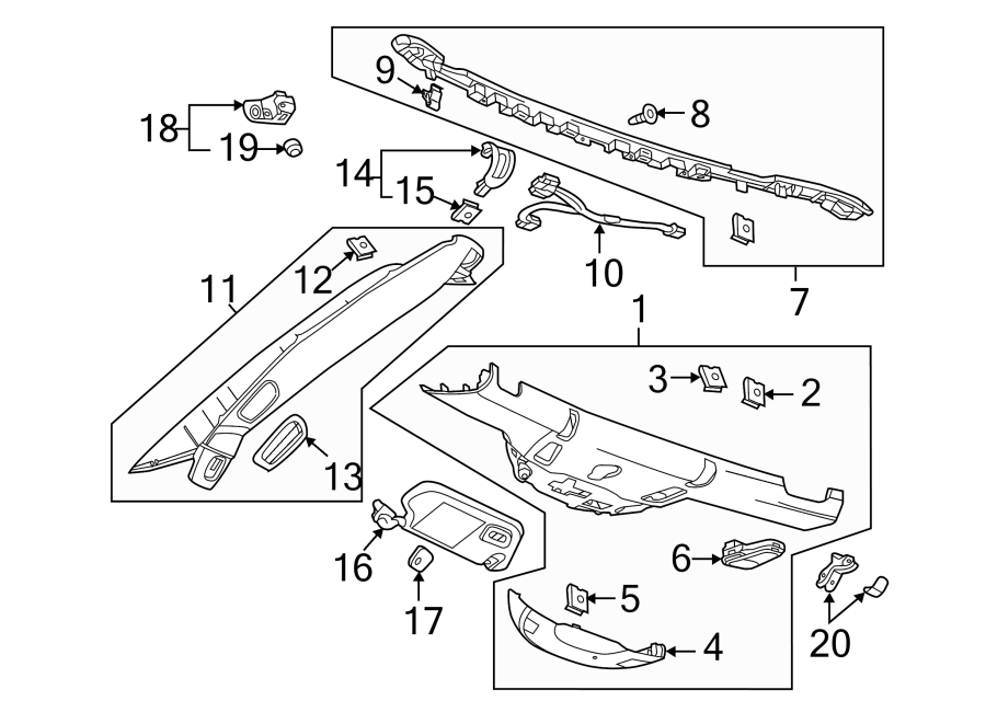 Diagram Roof. Side loading door. Interior trim. for your 2017 Chevrolet Suburban    