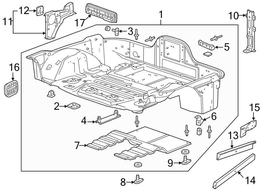 Diagram Rear body & floor. Floor & rails. for your Chevrolet Corvette  