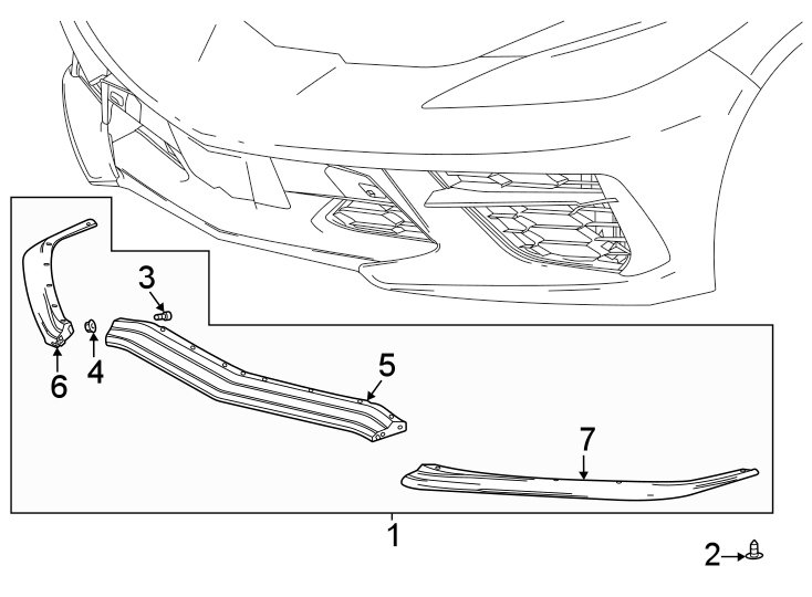 Front bumper & grille. Spoiler. Diagram