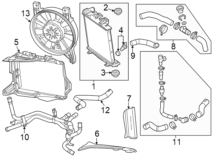 Diagram Radiator & components. for your 2020 GMC Yukon   