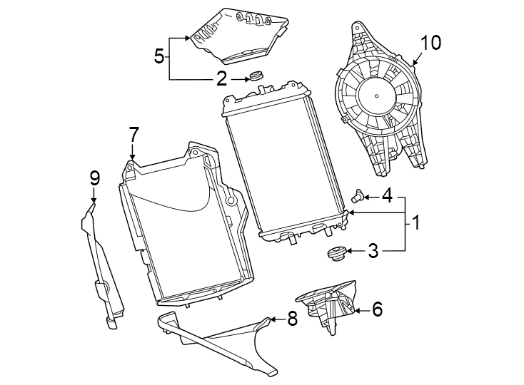 Diagram Radiator & components. for your 2023 Cadillac XT4 Luxury Sport Utility  