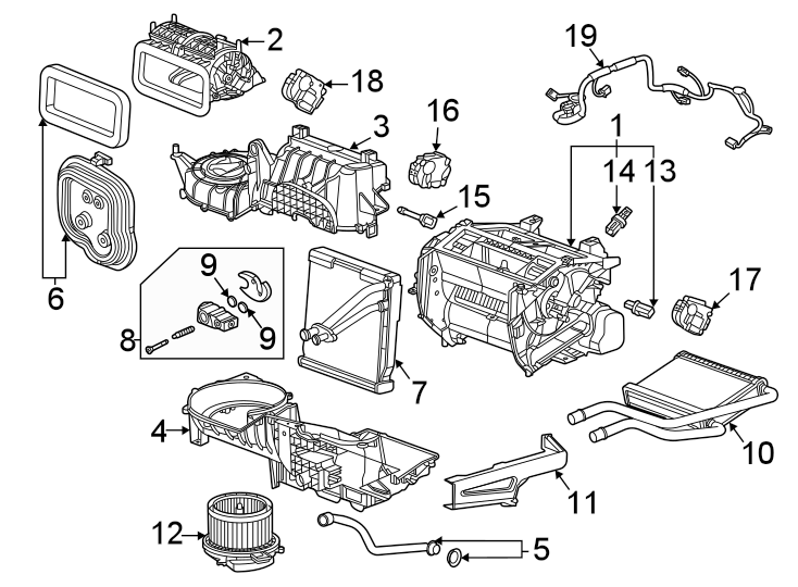 Diagram Air conditioner & heater. Evaporator & heater components. for your 2010 Buick Enclave    