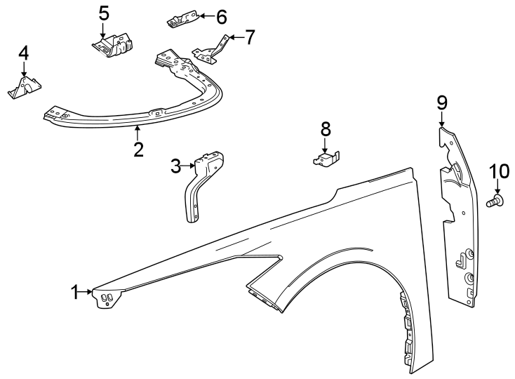 Diagram Fender & components. for your 2021 GMC Sierra 2500 HD 6.6L Duramax V8 DIESEL A/T RWD Base Extended Cab Pickup Fleetside 