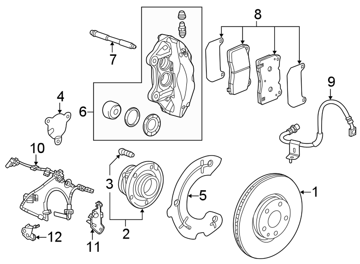 Diagram Front suspension. Brake components. for your 2023 Chevrolet Trailblazer   