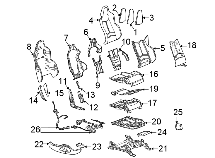 Diagram Seats & tracks. Passenger seat components. for your 2024 Chevrolet Silverado 1500 RST Crew Cab Pickup Fleetside 3.0L Duramax 6 cylinder DIESEL A/T RWD 