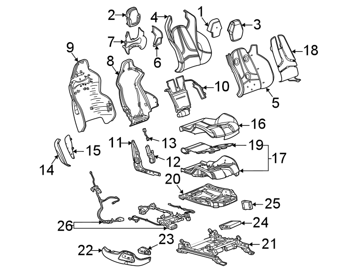 Diagram Seats & tracks. Passenger seat components. for your 2024 Chevrolet Silverado 1500 RST Crew Cab Pickup Fleetside 3.0L Duramax 6 cylinder DIESEL A/T RWD 