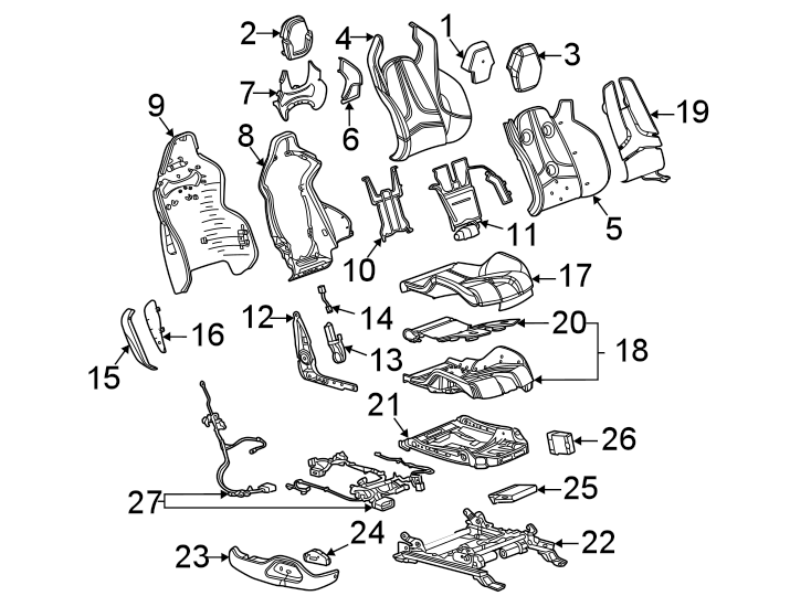 Diagram Seats & tracks. Passenger seat components. for your 2018 Cadillac ATS Base Coupe 2.0L Ecotec M/T RWD 