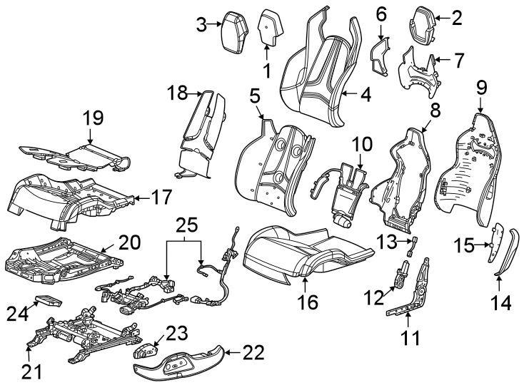 Diagram Seats & tracks. Driver seat components. for your 2018 Cadillac ATS Base Coupe 2.0L Ecotec M/T RWD 