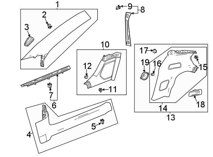 Diagram Pillars. Rocker & floor. Interior trim. for your Cadillac ATS  