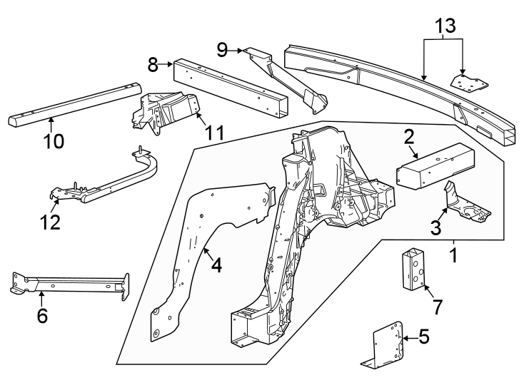 Diagram Rear body & floor. Floor & rails. for your Chevrolet Suburban   