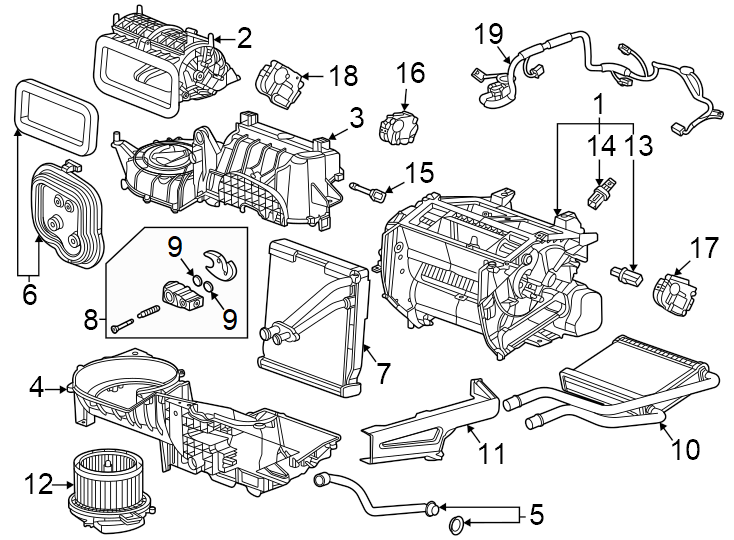 Diagram Air conditioner & heater. Evaporator & heater components. for your 2020 Chevrolet Spark   