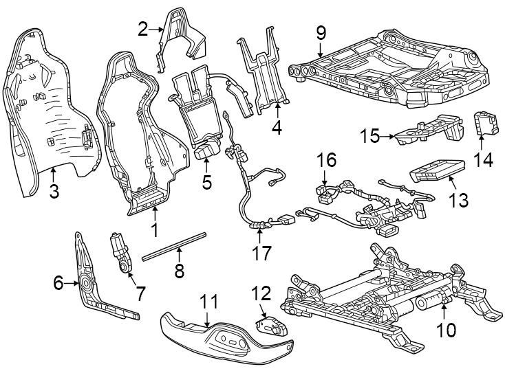 10Frames & components. Labeled 13549340. Labeled 13558153. Lower. Memory. Touring seat. Upper. W/HEATED seat. W/LUMBAR control. W/O heated seat. W/O lumbar control.https://images.simplepart.com/images/parts/motor/fullsize/CF24440.png