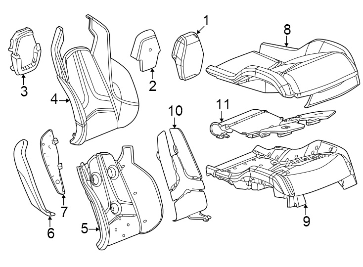 1Covers & pads. Inner. Leather. Natural tan. Outer. Seat back. Seat cushion. Suede.https://images.simplepart.com/images/parts/motor/fullsize/CF24445.png