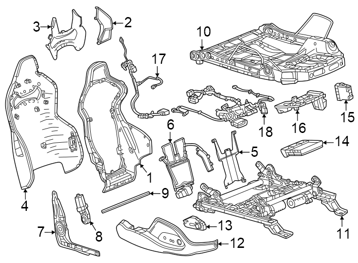 Diagram Seats & tracks. Passenger seat components. for your 2018 Cadillac ATS Base Coupe 2.0L Ecotec M/T RWD 