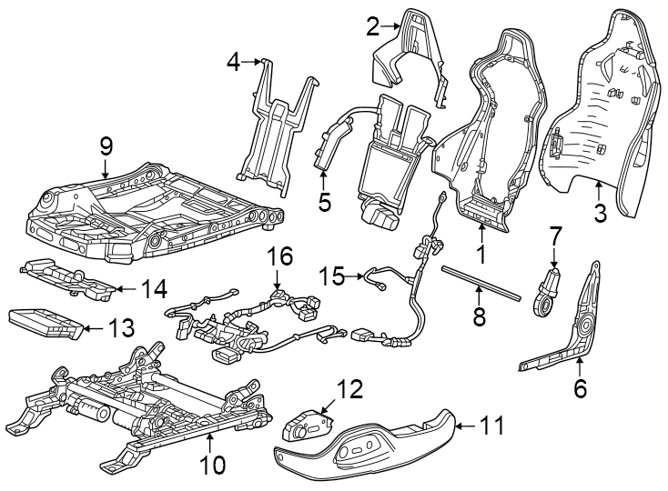 Diagram Seats & tracks. Driver seat components. for your 2018 Cadillac ATS Base Coupe 2.0L Ecotec M/T RWD 