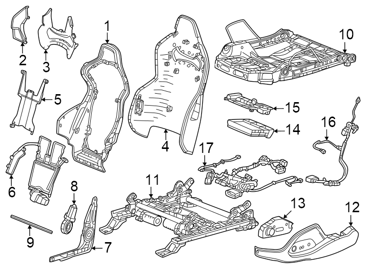 Diagram Seats & tracks. Driver seat components. for your 2018 Cadillac ATS Base Coupe 2.0L Ecotec M/T RWD 