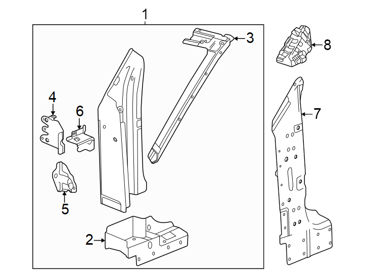 Diagram Pillars. Rocker & floor. Hinge pillar. for your 2019 Chevrolet Cruze   