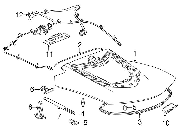 Diagram Engine lid. Lid & components. for your 2019 Chevrolet Suburban    