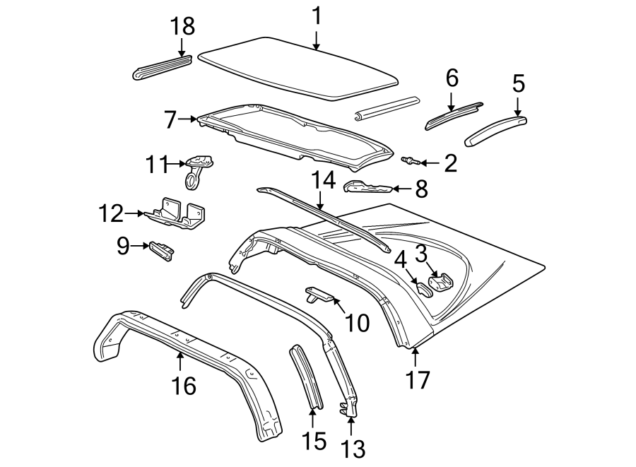 4Exterior trim. Roof & components.https://images.simplepart.com/images/parts/motor/fullsize/CF97250.png