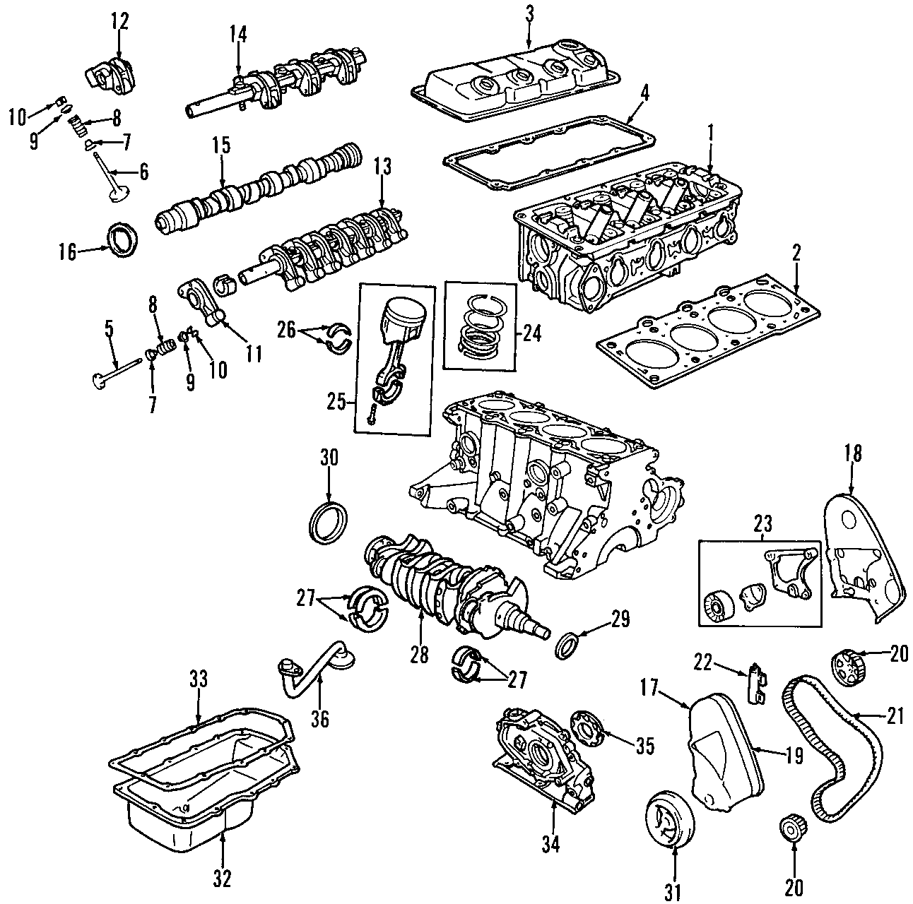 Diagram CAMSHAFT & TIMING. CRANKSHAFT & BEARINGS. CYLINDER HEAD & VALVES. LUBRICATION. MOUNTS. PISTONS. RINGS & BEARINGS. for your Chrysler Cirrus  