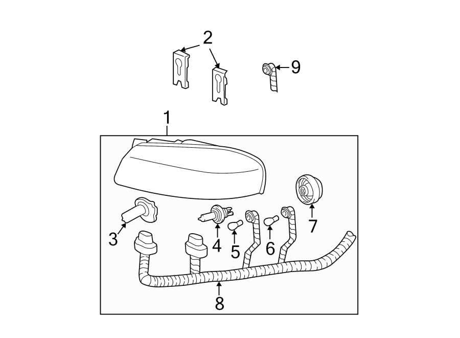 9FRONT LAMPS. HEADLAMP COMPONENTS.https://images.simplepart.com/images/parts/motor/fullsize/CG00015.png