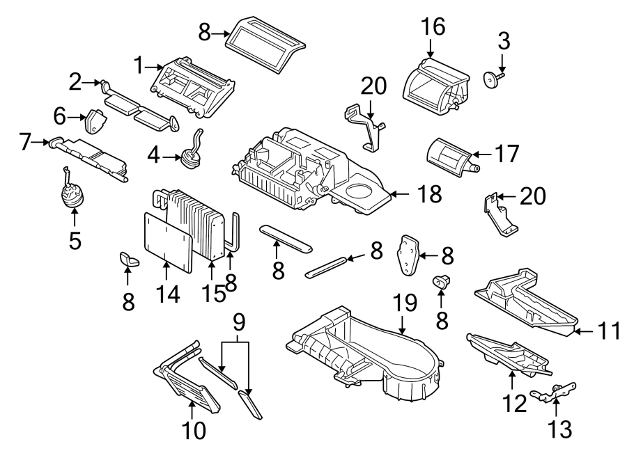 Diagram AIR CONDITIONER & HEATER. EVAPORATOR & HEATER COMPONENTS. for your 2021 Buick Enclave    